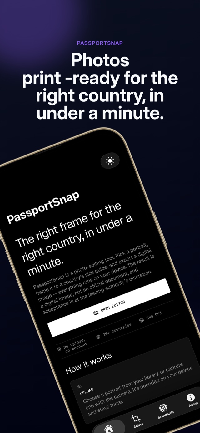 PassportSnap app home screen